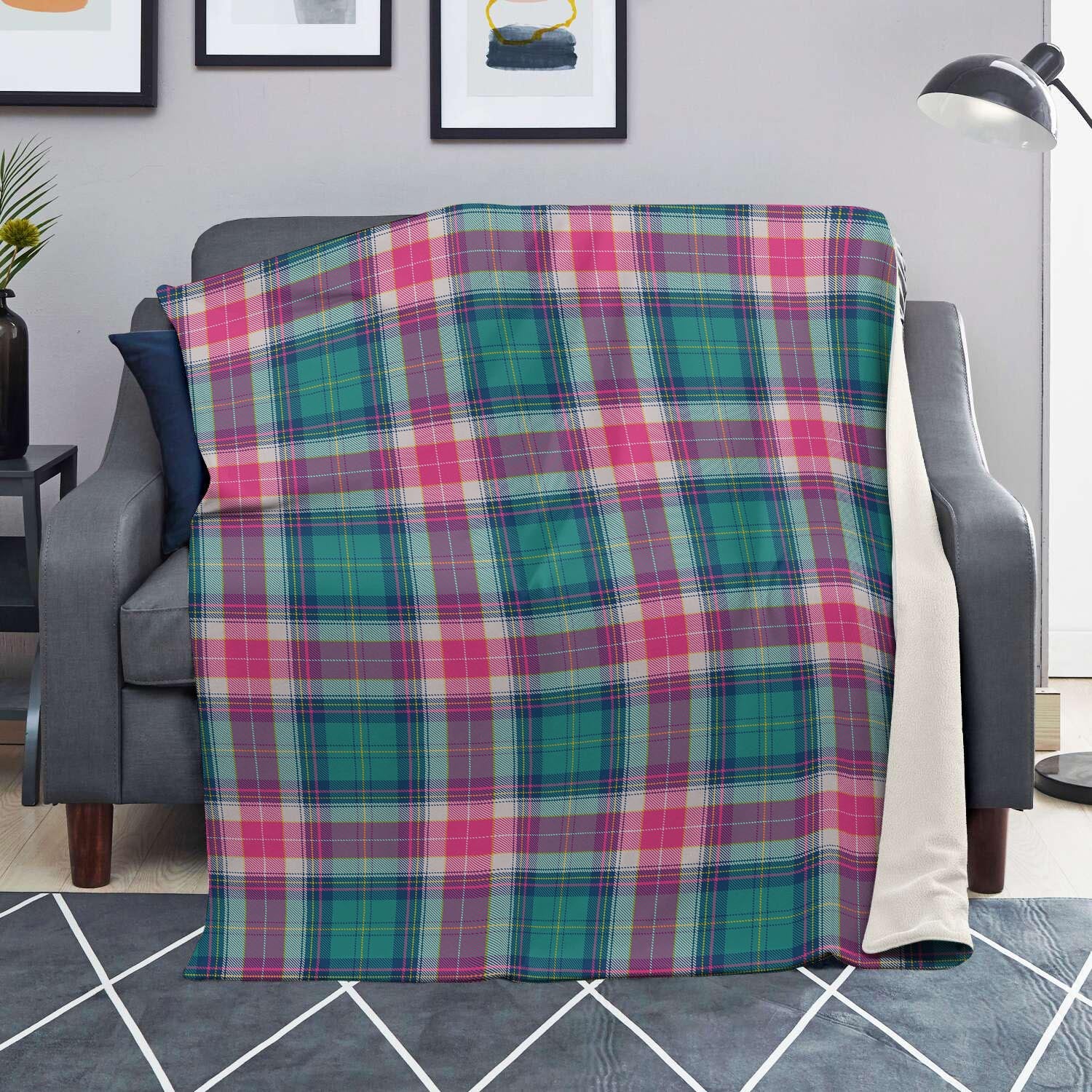 Pink Teal Plaid Tartan Blanket-grizzshop