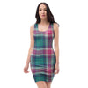 Pink Teal Plaid Tartan Bodycon Dress-grizzshop