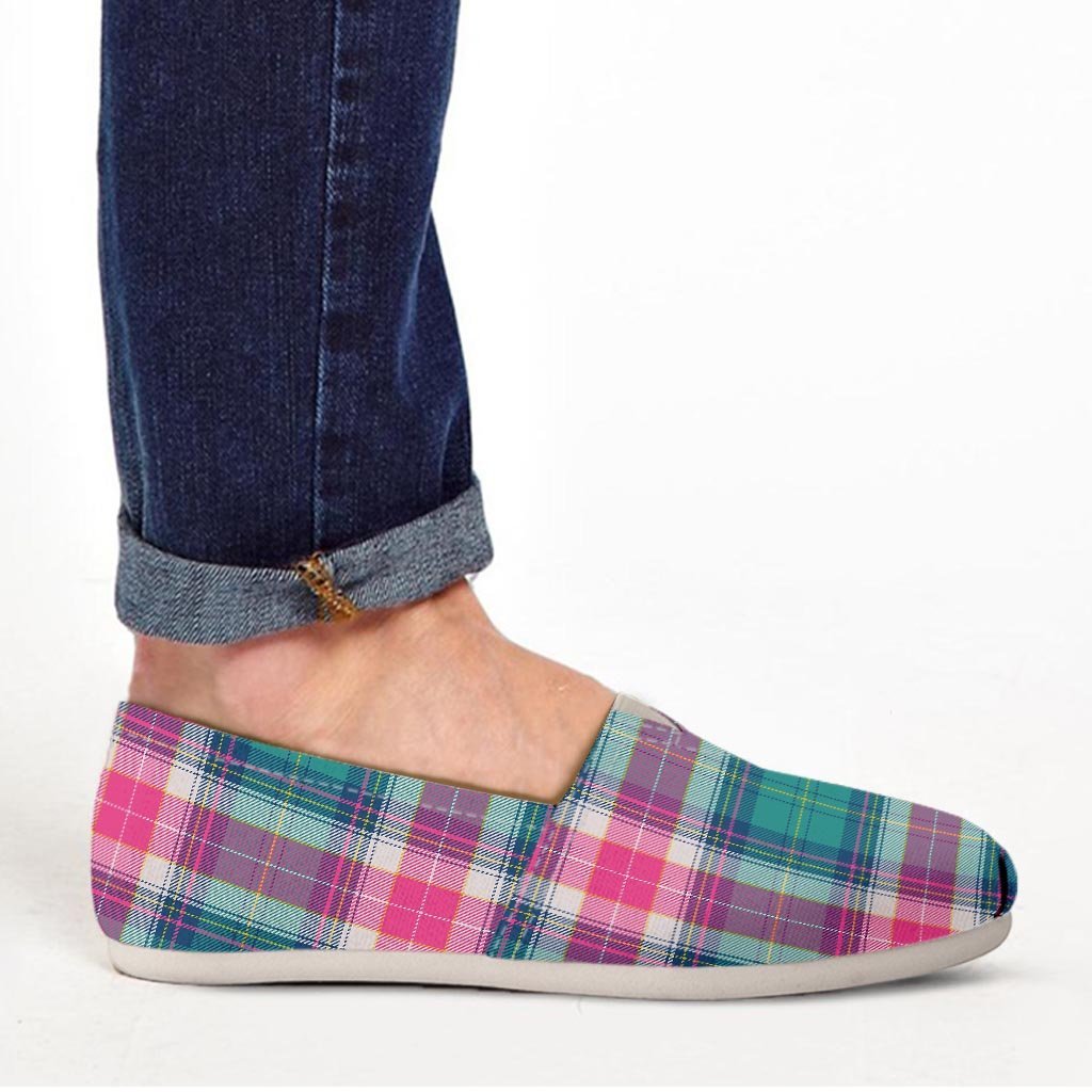 Pink Teal Plaid Tartan Canvas Shoes-grizzshop