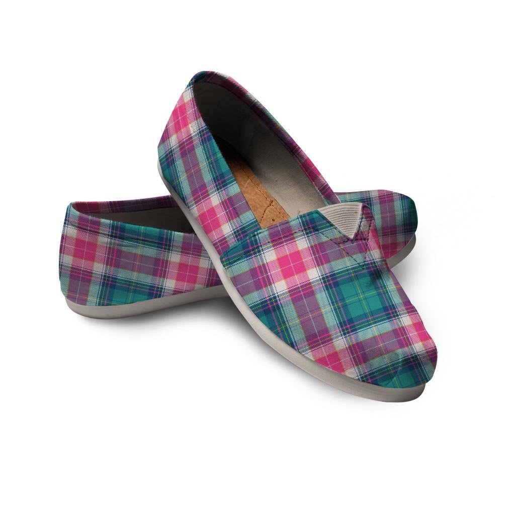 Pink Teal Plaid Tartan Canvas Shoes-grizzshop