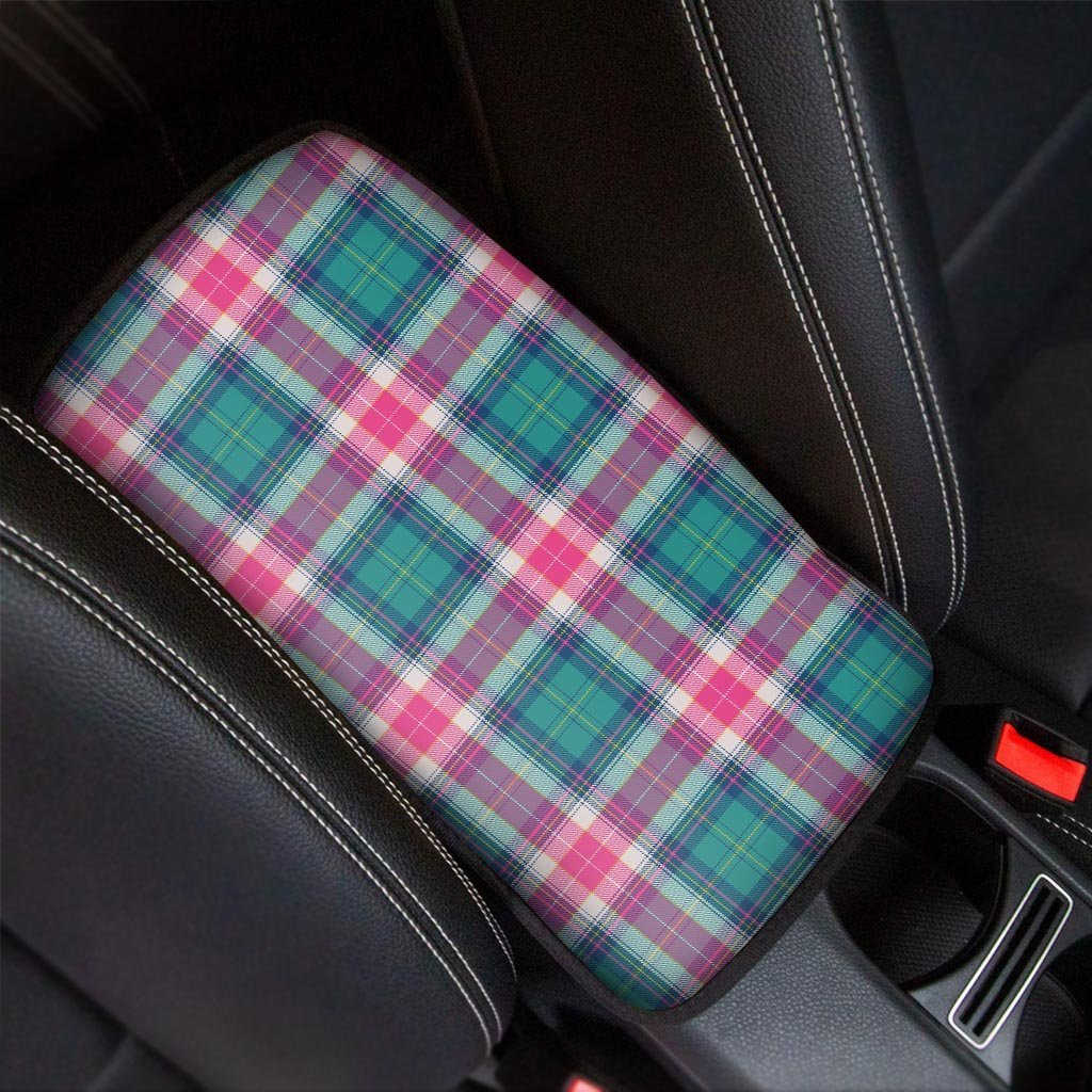 Pink Teal Plaid Tartan Car Console Cover-grizzshop