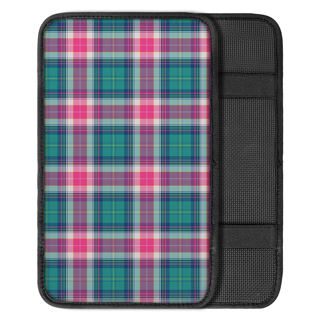 Pink Teal Plaid Tartan Car Console Cover-grizzshop