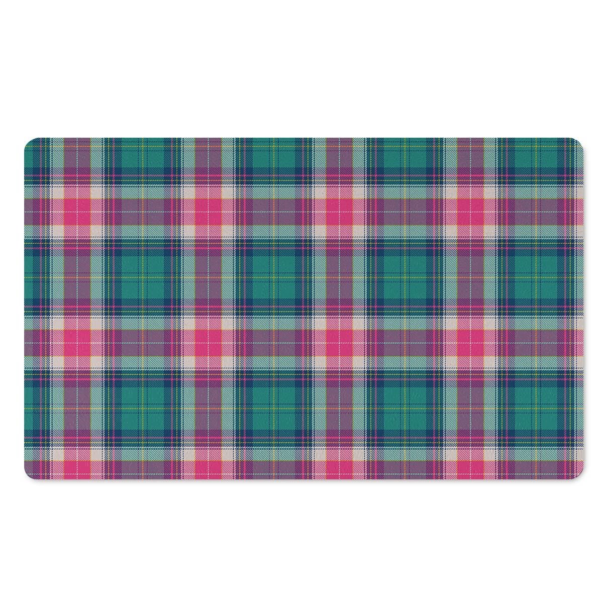 Pink Teal Plaid Tartan Door Mat-grizzshop