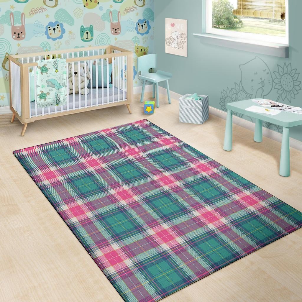 Pink Teal Plaid Tartan Floor Mat-grizzshop