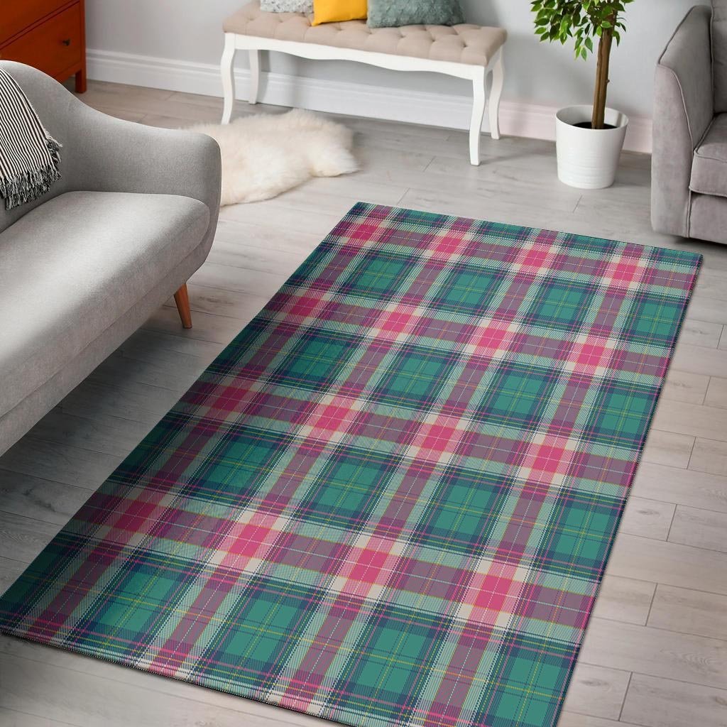 Pink Teal Plaid Tartan Floor Mat-grizzshop