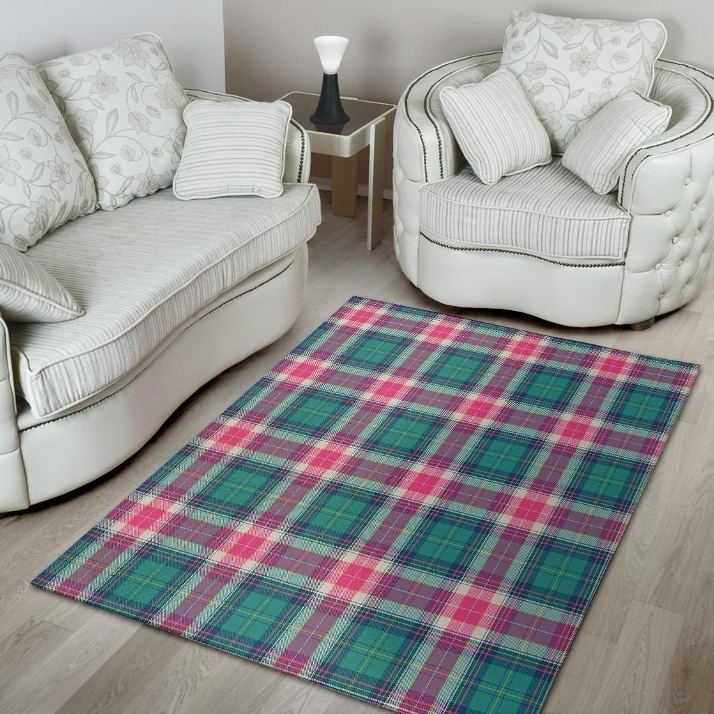 Pink Teal Plaid Tartan Floor Mat-grizzshop