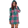 Pink Teal Plaid Tartan Hoodie Dress-grizzshop