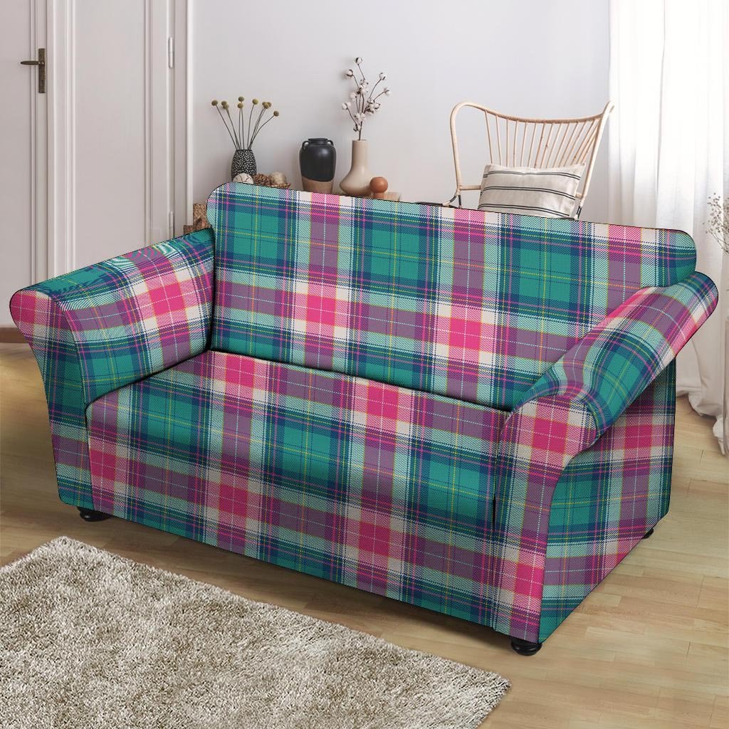 Pink Teal Plaid Tartan Loveseat Cover-grizzshop