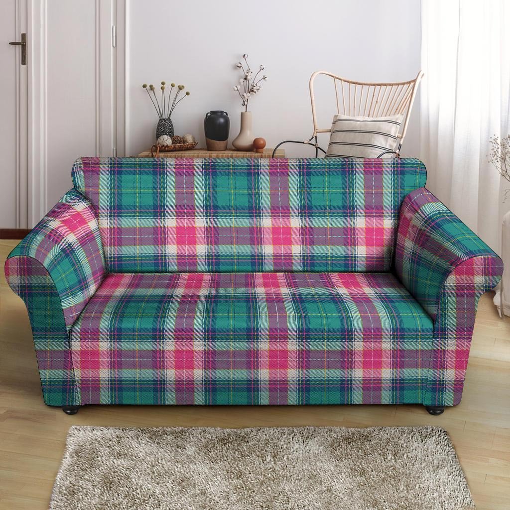 Pink Teal Plaid Tartan Loveseat Cover-grizzshop