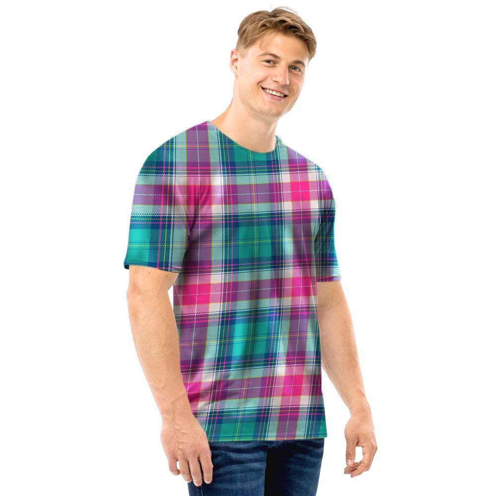 Pink Teal Plaid Tartan Men T Shirt-grizzshop