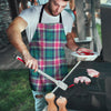 Pink Teal Plaid Tartan Men's Apron-grizzshop