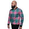 Pink Teal Plaid Tartan Men's Bomber Jacket-grizzshop