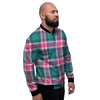 Pink Teal Plaid Tartan Men's Bomber Jacket-grizzshop