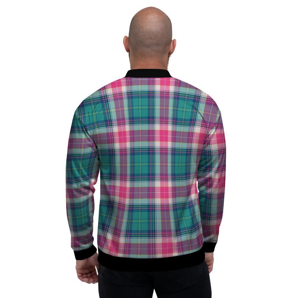 Pink Teal Plaid Tartan Men's Bomber Jacket-grizzshop