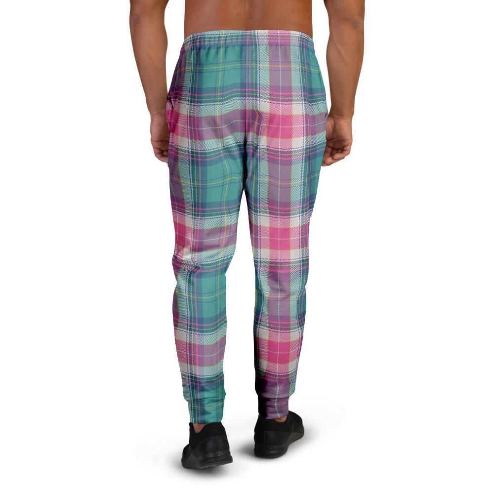 Pink Teal Plaid Tartan Men's Joggers-grizzshop