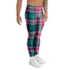 Pink Teal Plaid Tartan Men's Leggings-grizzshop