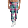 Pink Teal Plaid Tartan Men's Leggings-grizzshop