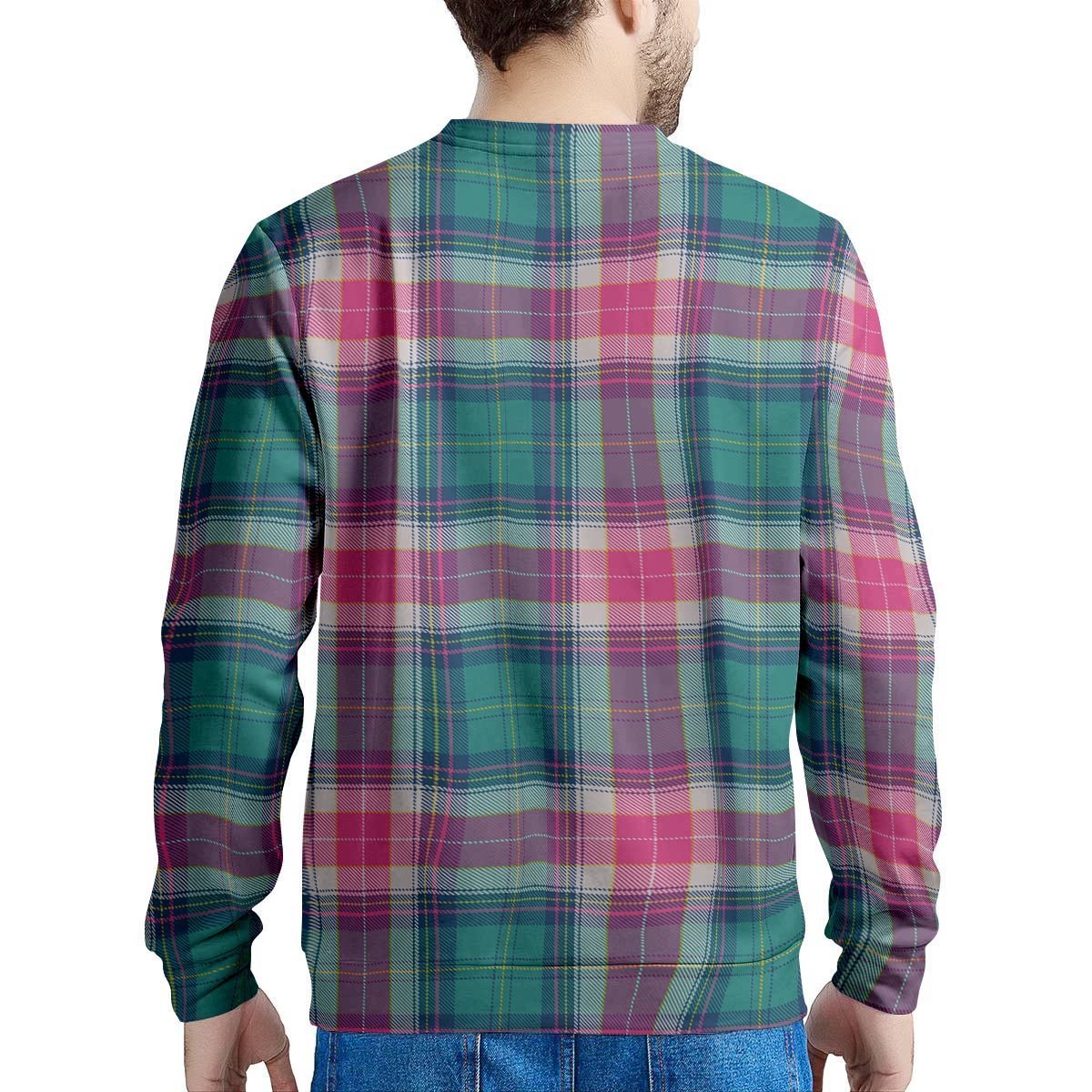 Pink Teal Plaid Tartan Men's Sweatshirt-grizzshop