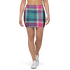 Pink Teal Plaid Tartan Mini Skirt-grizzshop