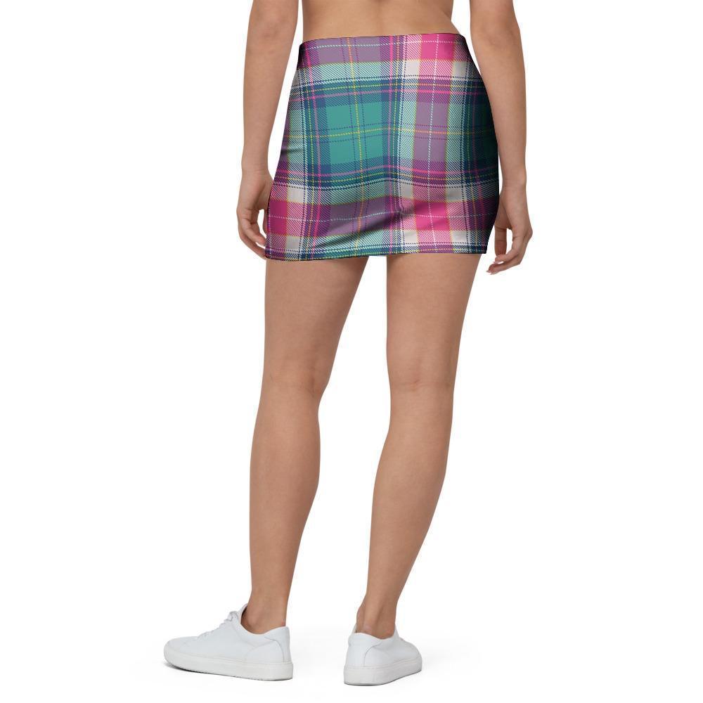 Pink Teal Plaid Tartan Mini Skirt-grizzshop