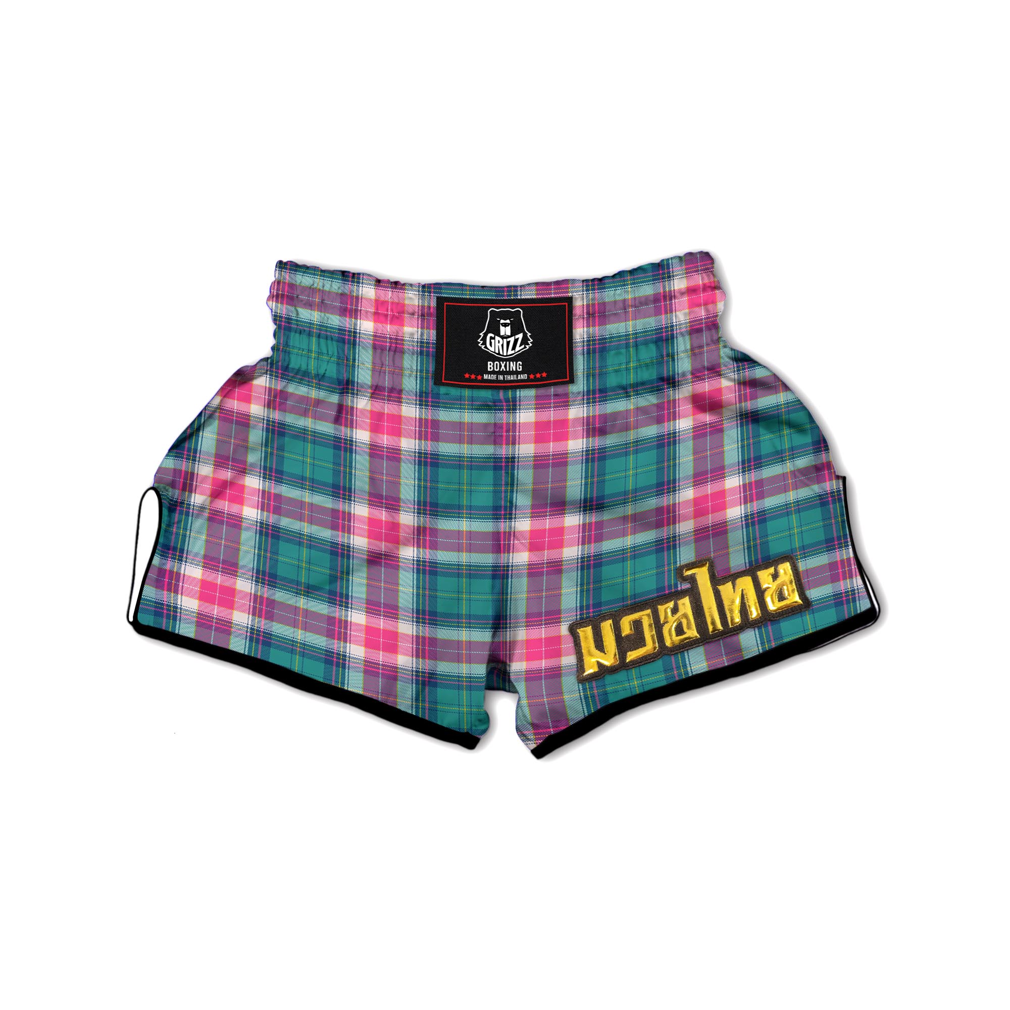 Pink Teal Plaid Tartan Muay Thai Boxing Shorts-grizzshop