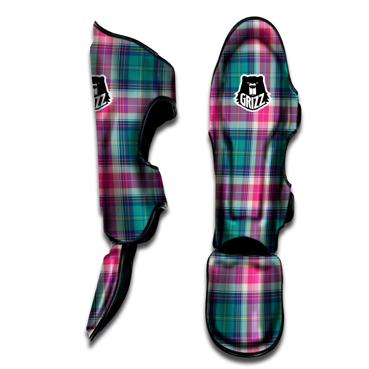 Pink Teal Plaid Tartan Muay Thai Shin Guard-grizzshop