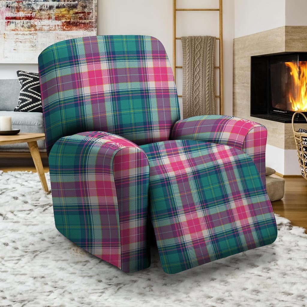 Pink Teal Plaid Tartan Recliner Cover-grizzshop