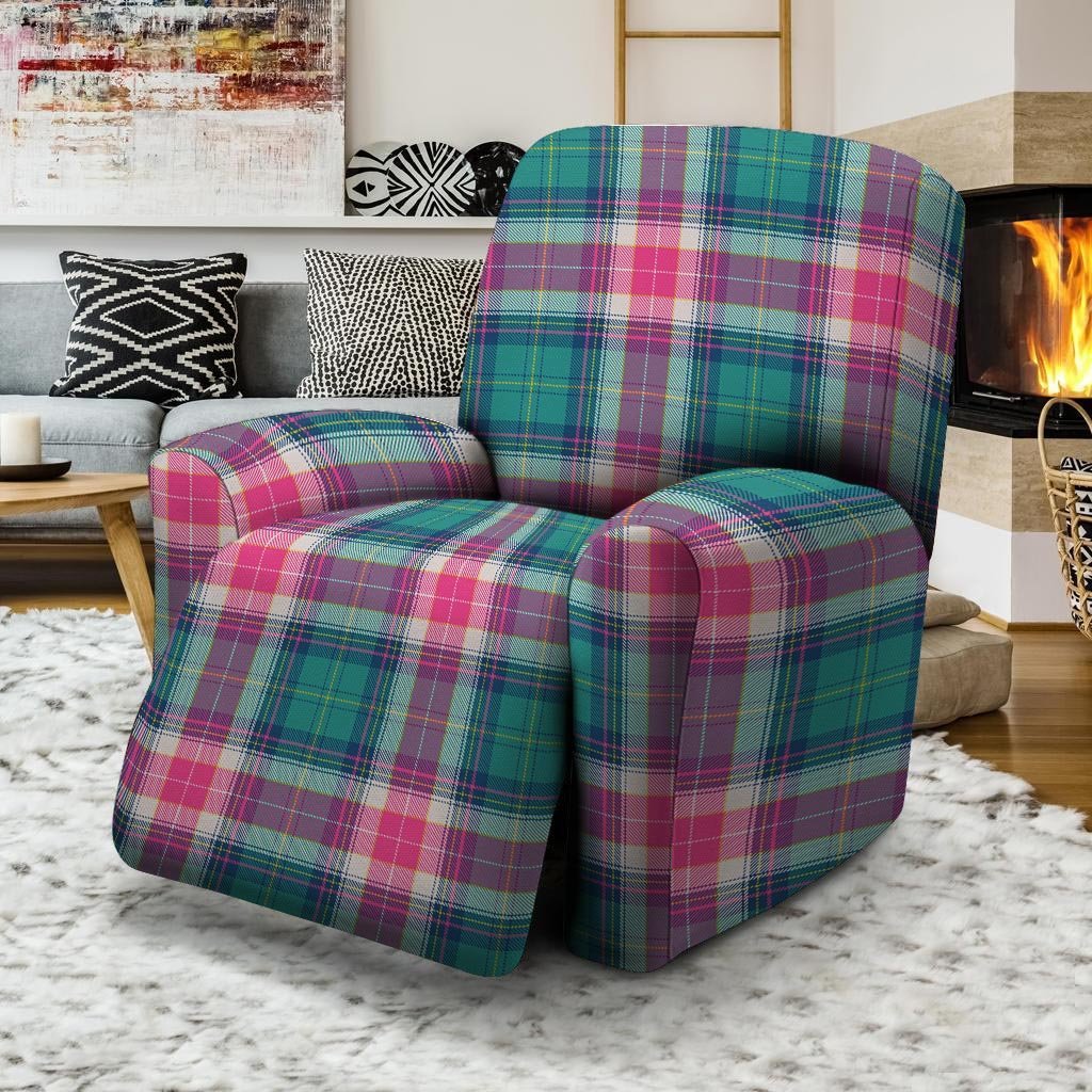 Pink Teal Plaid Tartan Recliner Cover-grizzshop