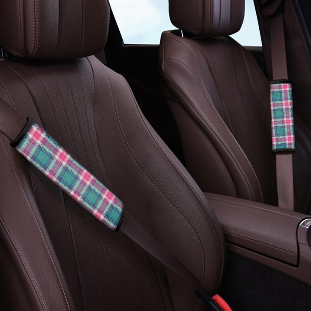 Pink Teal Plaid Tartan Seat Belt Cover-grizzshop