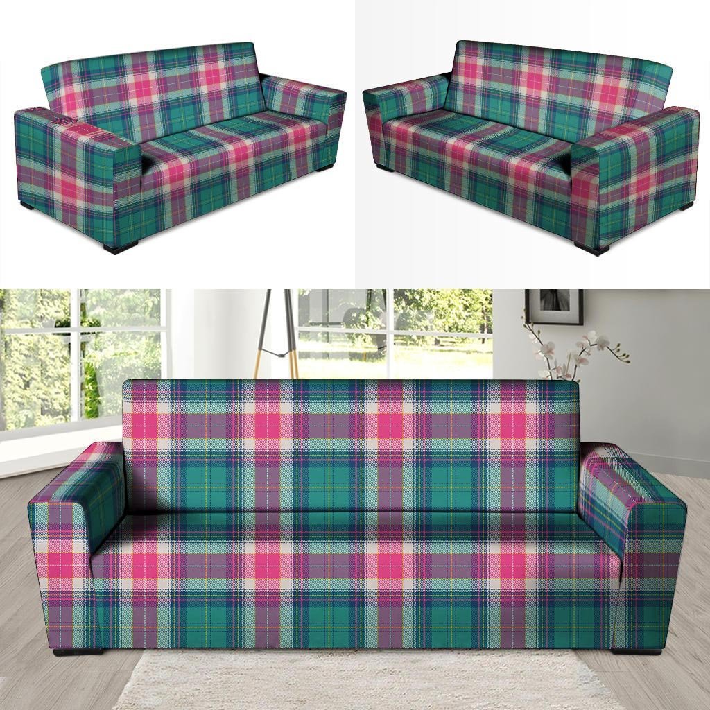 Pink Teal Plaid Tartan Sofa Cover-grizzshop