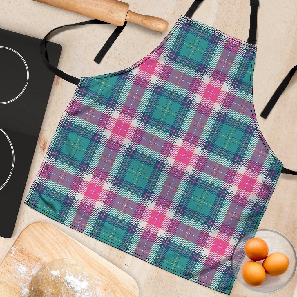 Pink Teal Plaid Tartan Women's Apron-grizzshop