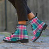 Pink Teal Plaid Tartan Women's Boots-grizzshop