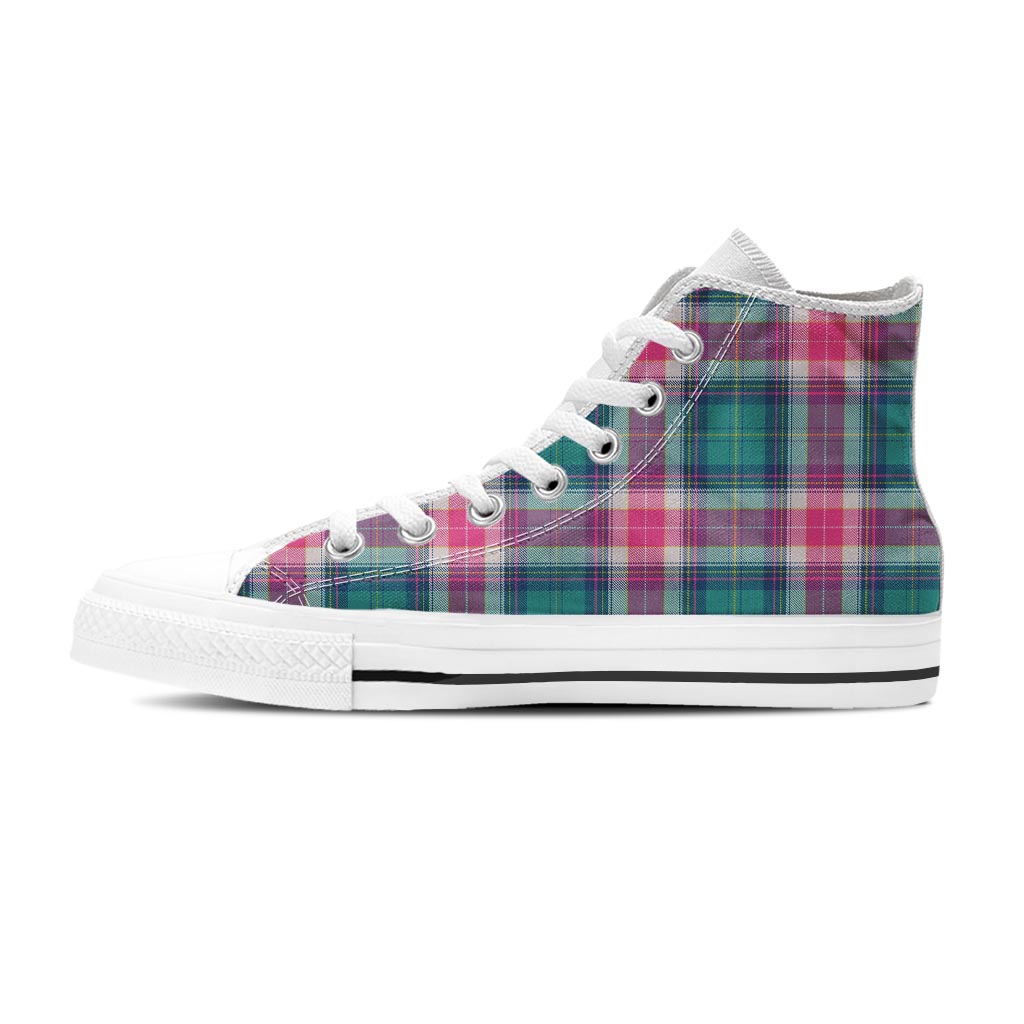 Pink Teal Plaid Tartan Women's High Top Shoes-grizzshop