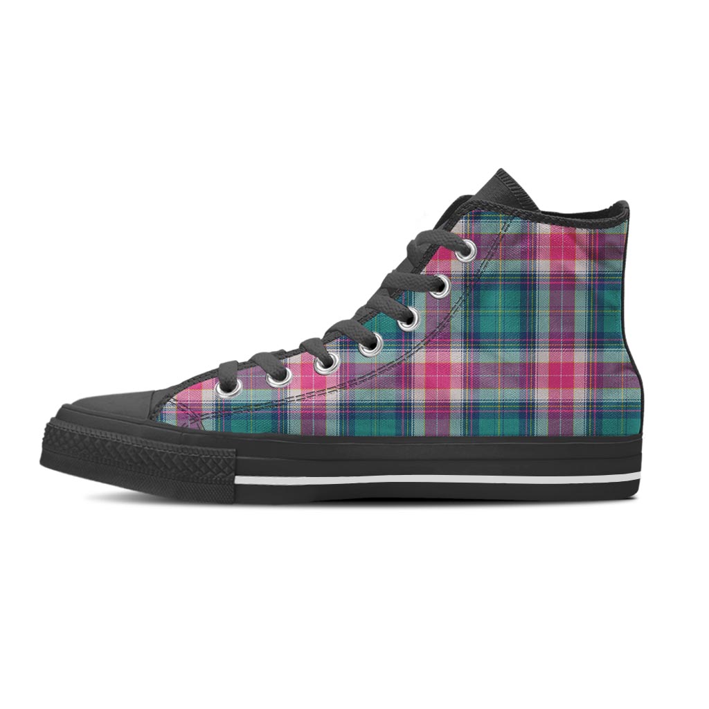 Pink Teal Plaid Tartan Women's High Top Shoes-grizzshop