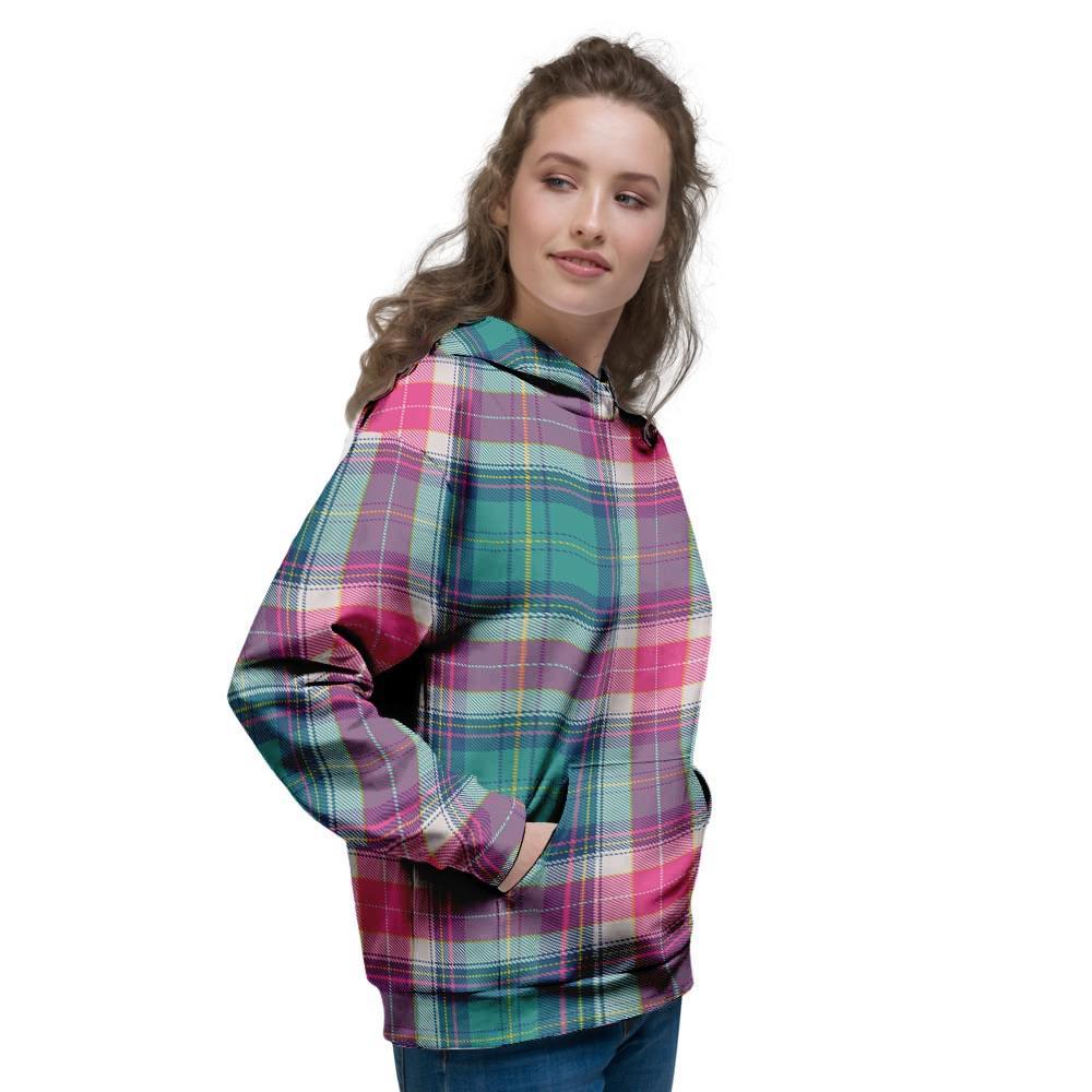 Pink Teal Plaid Tartan Women's Hoodie-grizzshop