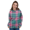 Pink Teal Plaid Tartan Women's Hoodie-grizzshop