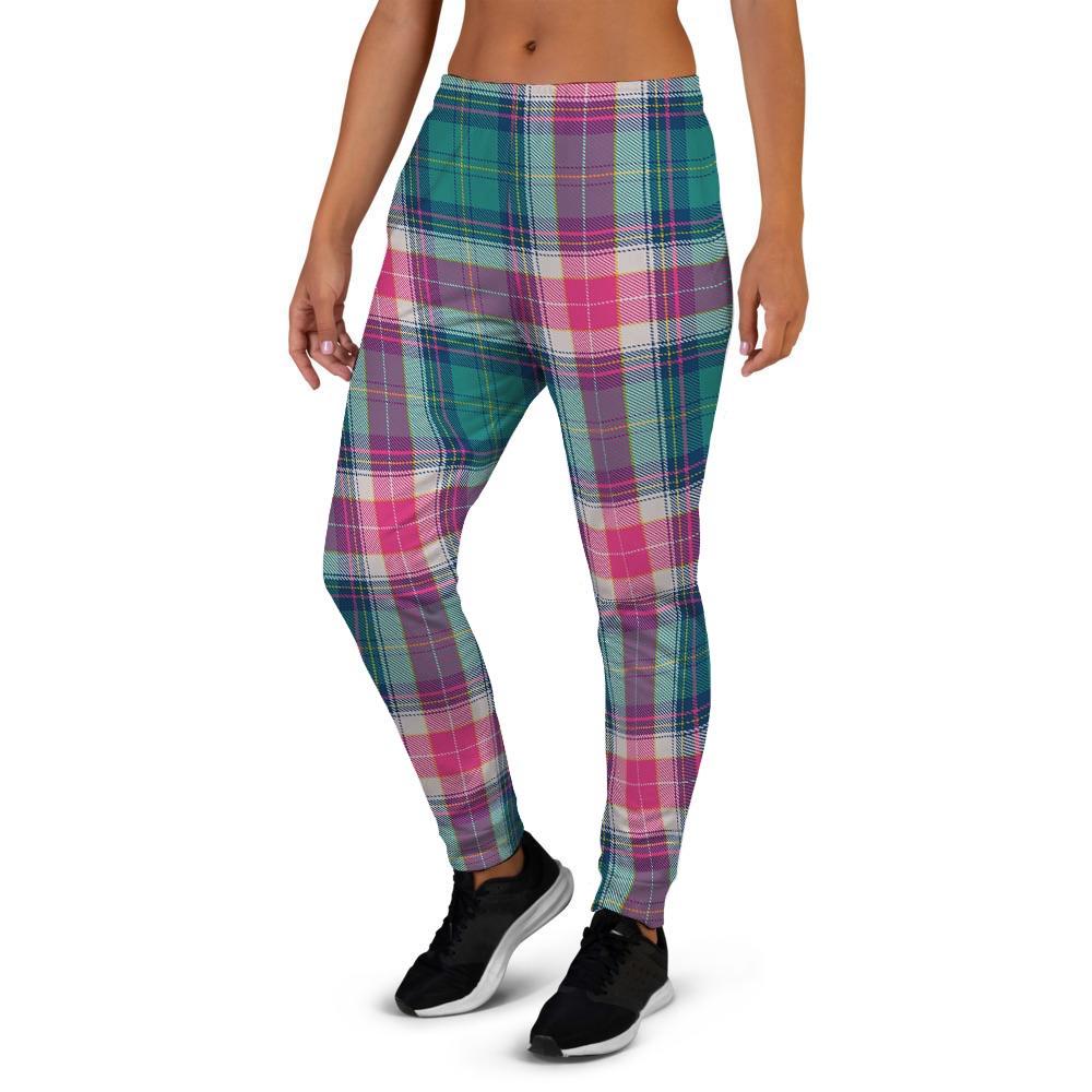 Pink Teal Plaid Tartan Women's Joggers-grizzshop