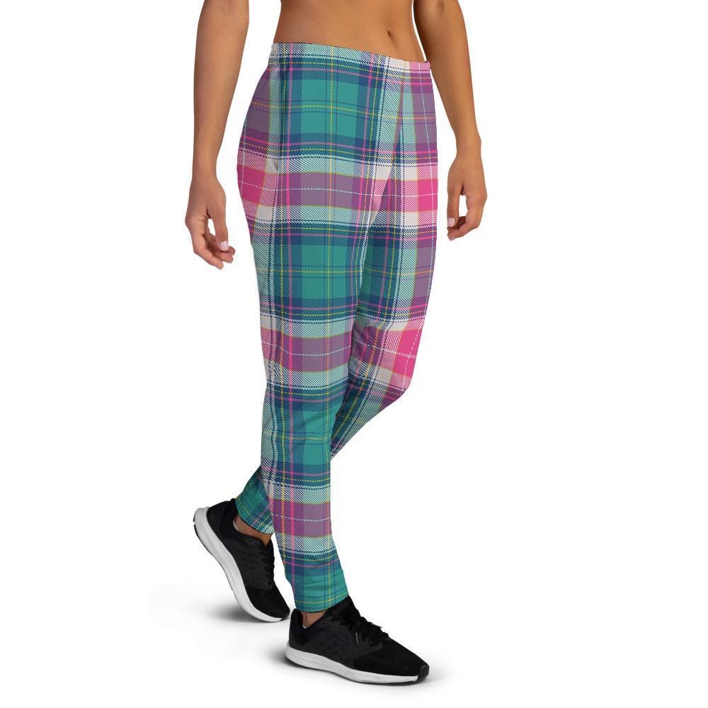 Pink Teal Plaid Tartan Women's Joggers-grizzshop