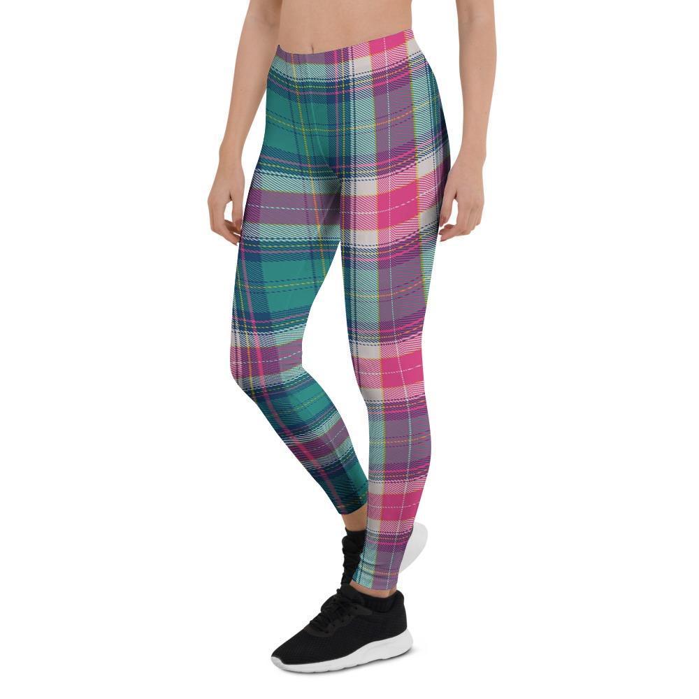 Pink Teal Plaid Tartan Women's Leggings-grizzshop