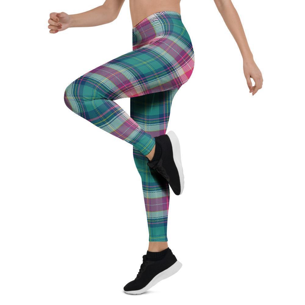 Pink Teal Plaid Tartan Women's Leggings-grizzshop