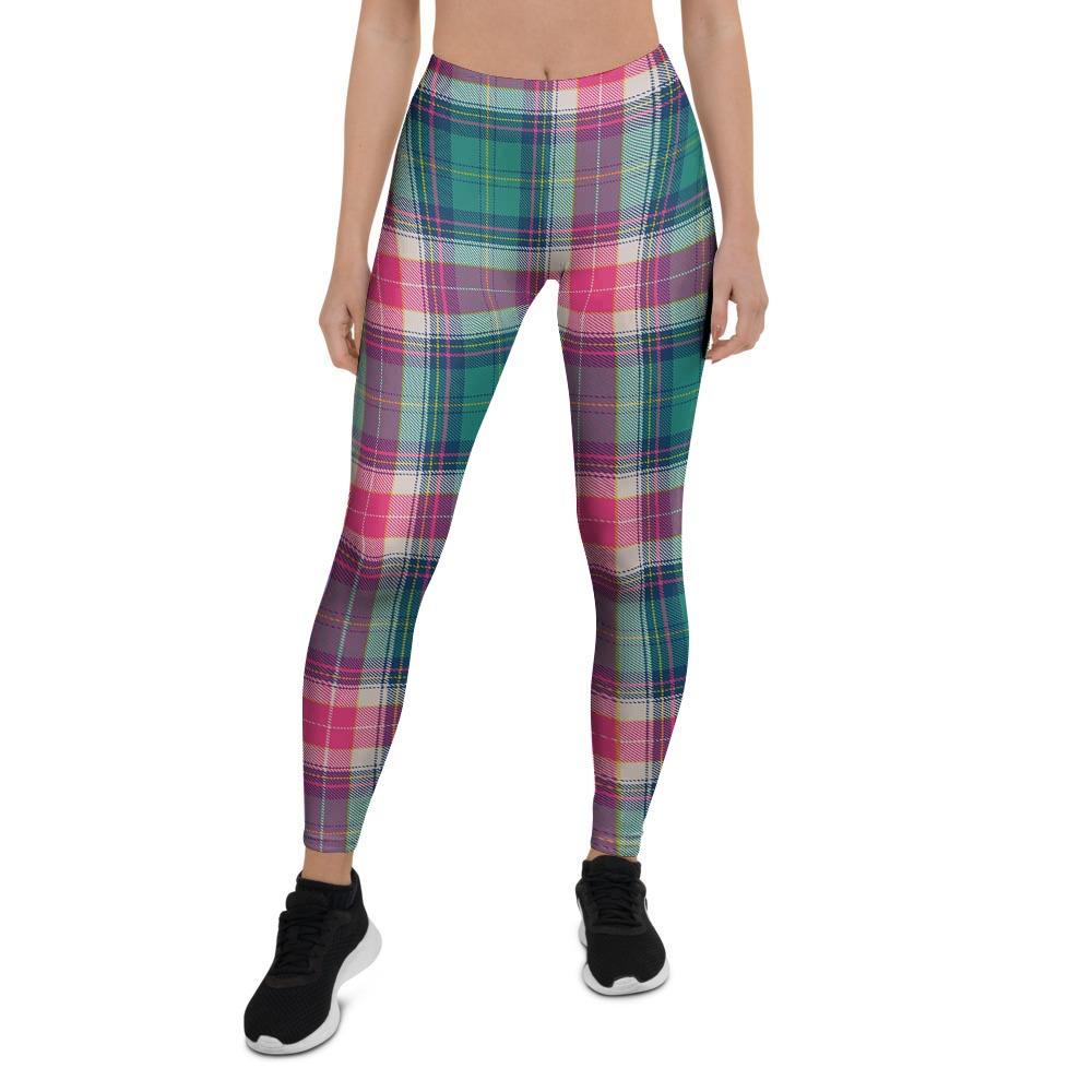 Pink Teal Plaid Tartan Women's Leggings-grizzshop