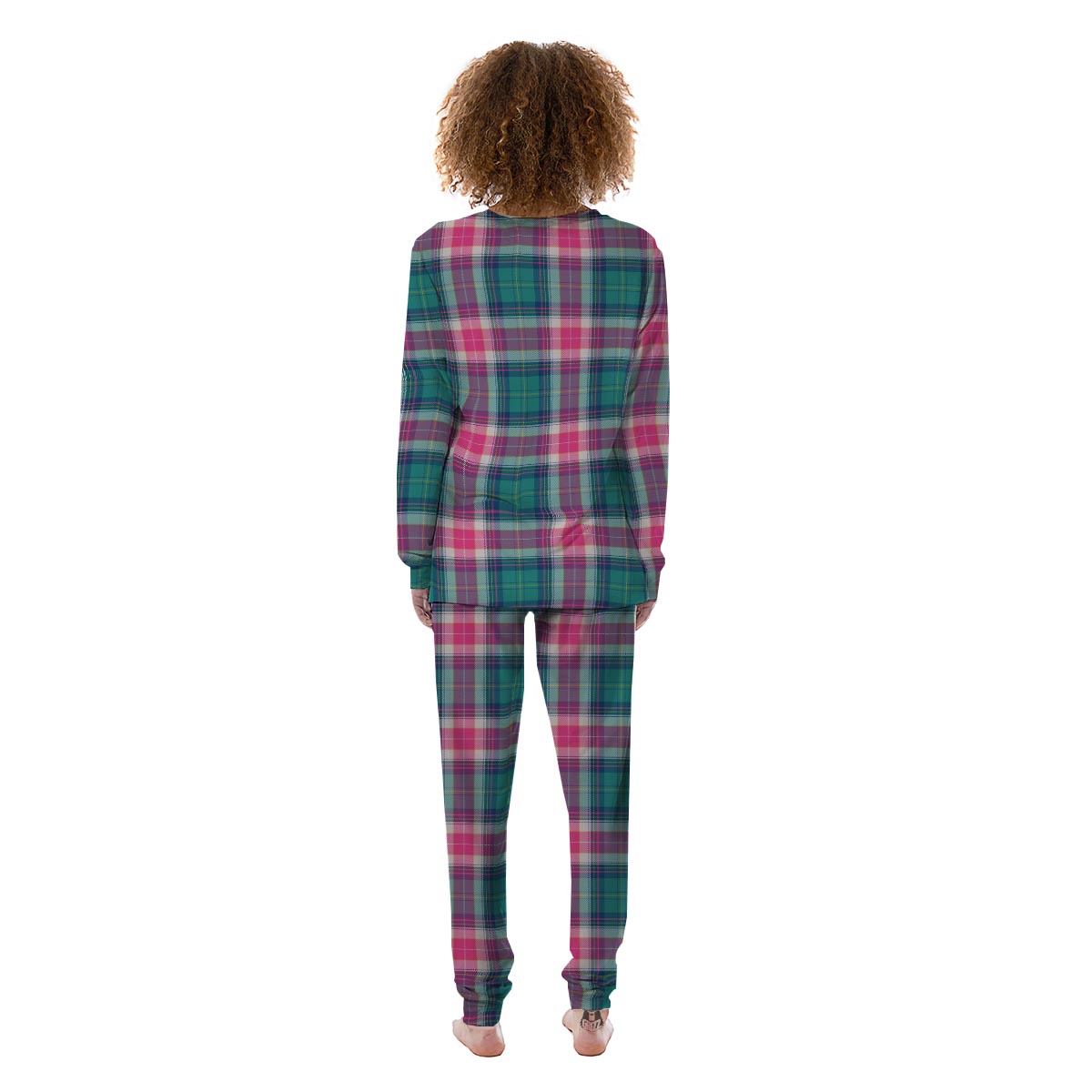 Pink Teal Plaid Tartan Women's Pajamas-grizzshop