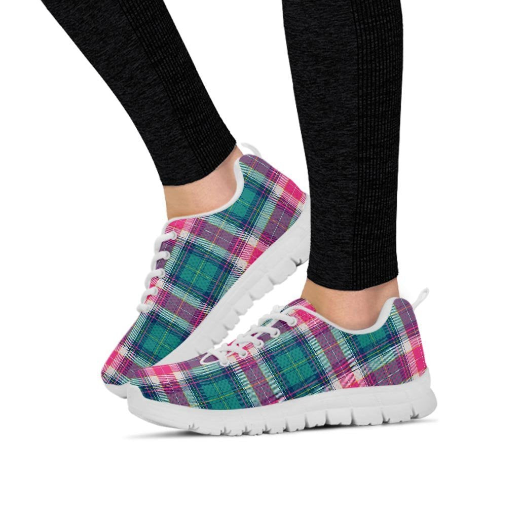 Pink Teal Plaid Tartan Women's Sneakers-grizzshop
