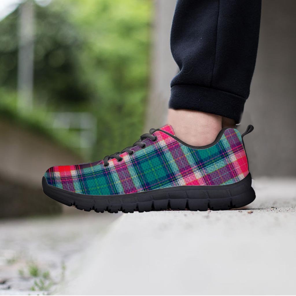 Pink Teal Plaid Tartan Women's Sneakers-grizzshop