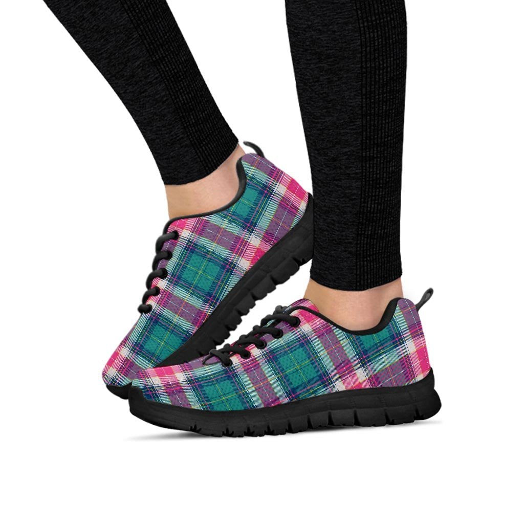 Pink Teal Plaid Tartan Women's Sneakers-grizzshop