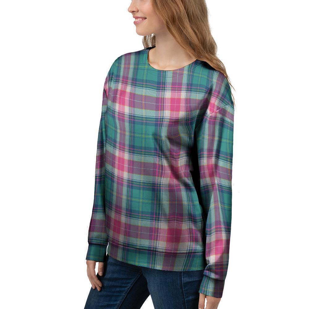 Pink Teal Plaid Tartan Women's Sweatshirt-grizzshop