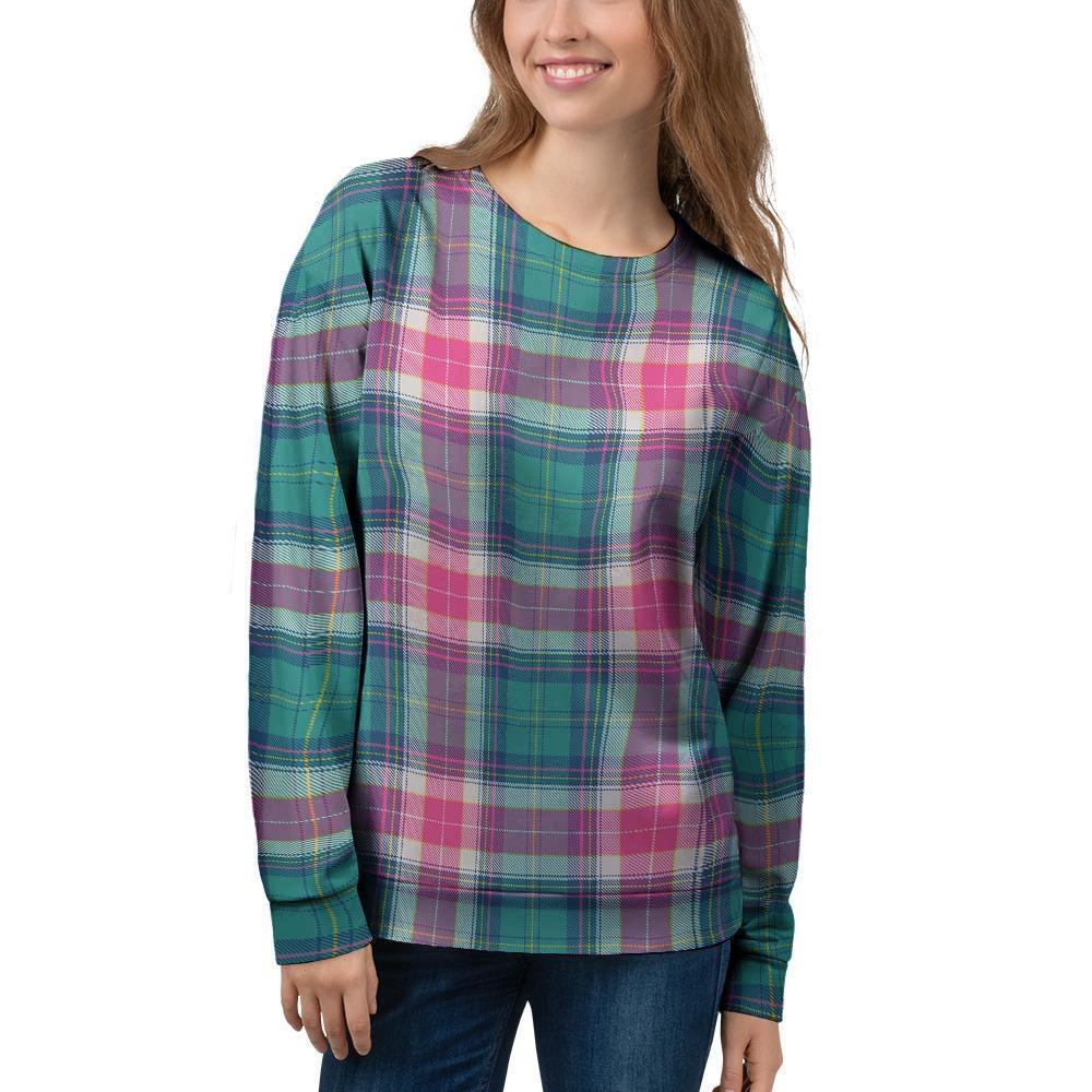 Pink Teal Plaid Tartan Women's Sweatshirt-grizzshop