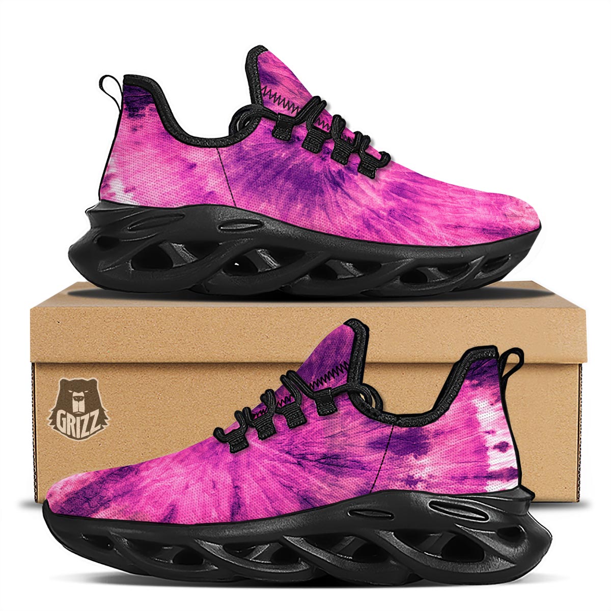 Pink Tie Dye Black Running Shoes-grizzshop