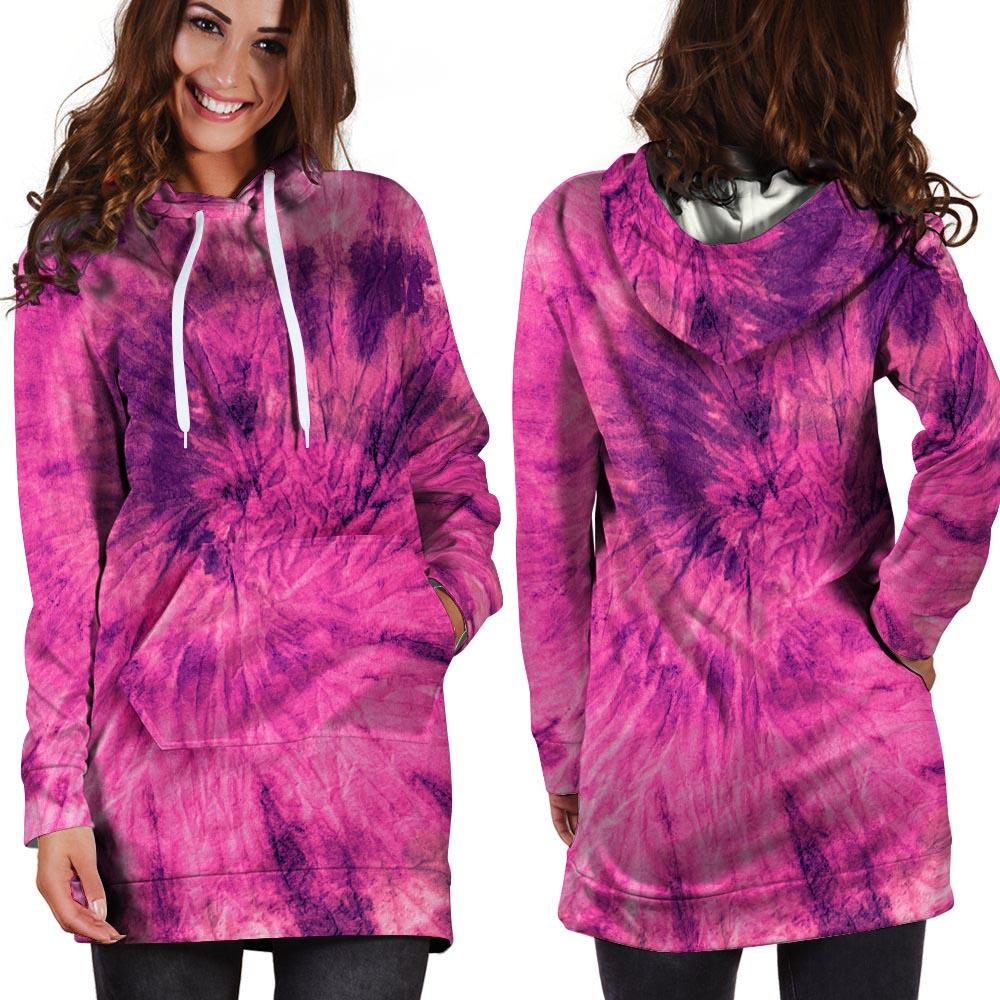 Pink Tie Dye Hoodie Dress-grizzshop