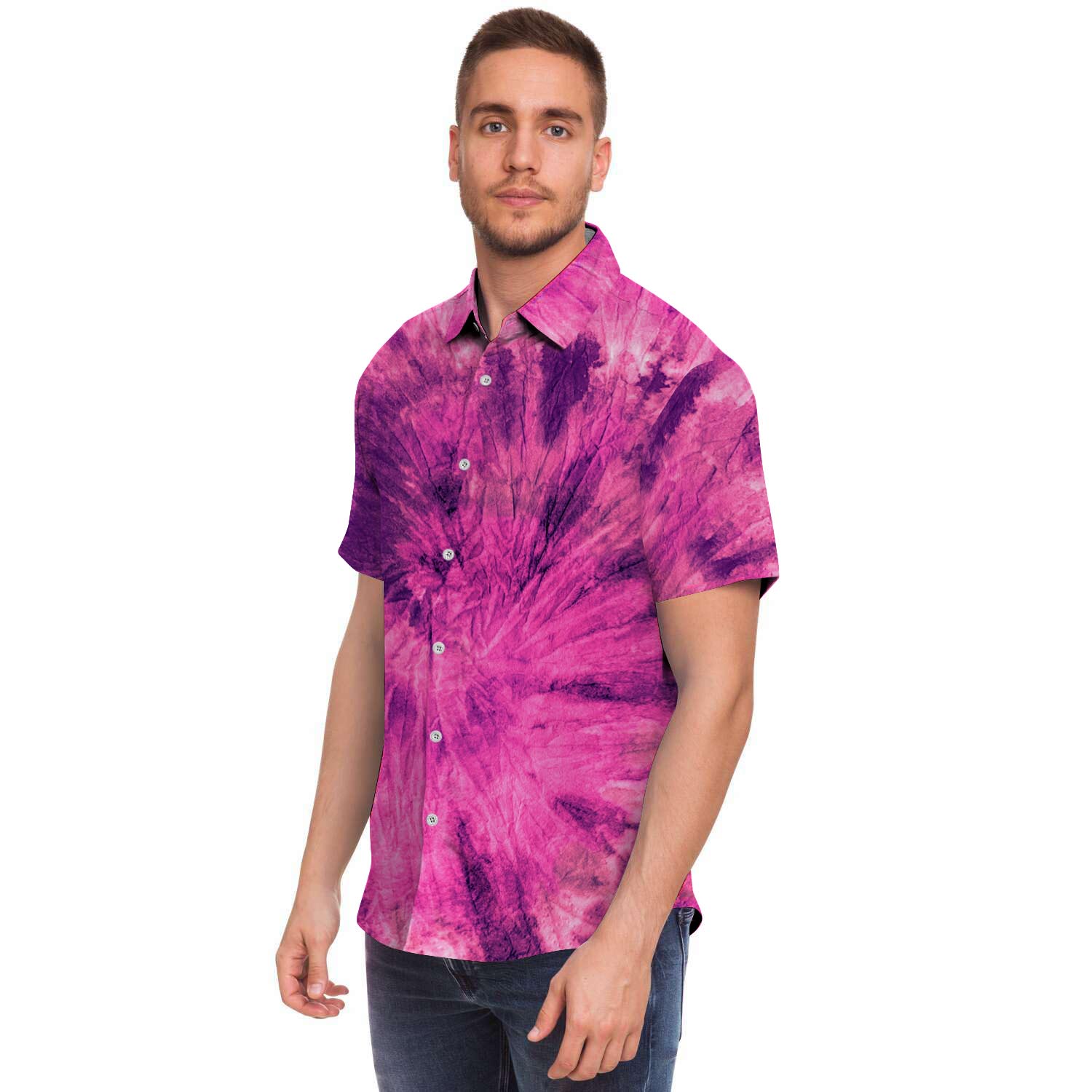 Pink Tie Dye Men's Short Sleeve Shirt-grizzshop